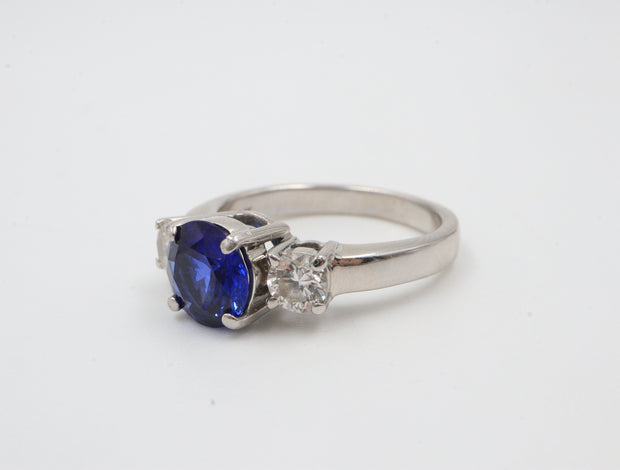 14K 1.33S .46DTW Sapphire & Diamond 3 Stone Ring Prong Set