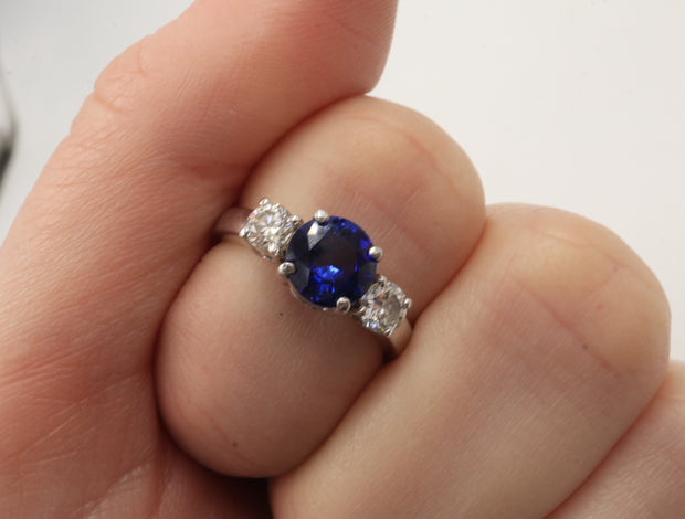 14K 1.33S .46DTW Sapphire & Diamond 3 Stone Ring Prong Set