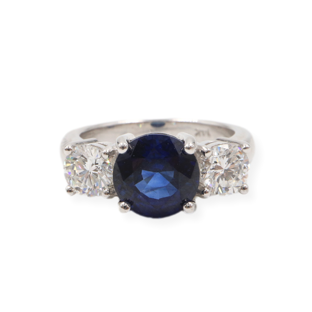 14K 2.71S .80CTW Three Stone Sapphire & Diamond Ring
