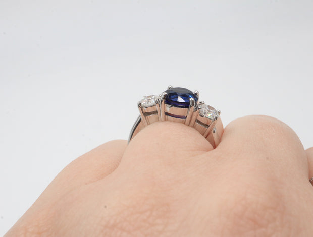 14K 2.71S .80CTW Three Stone Sapphire & Diamond Ring