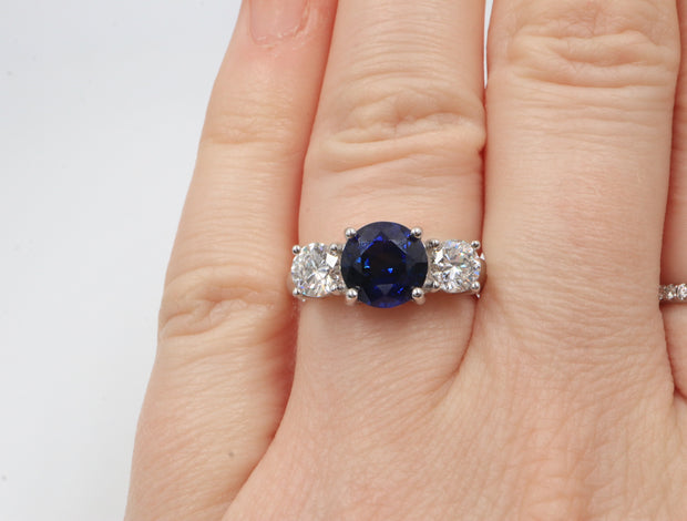 14K 2.71S .80CTW Three Stone Sapphire & Diamond Ring