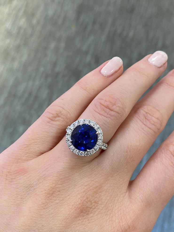 6.69 Carat Blue Sapphire and Diamond Ring in Platinum
