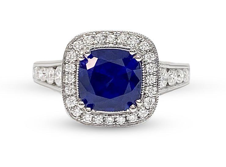 3.38 Carat Blue Sapphire and Diamond Ring in 18K White Gold
