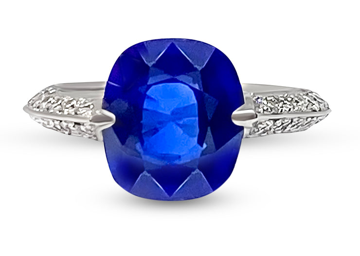 5.11 Carat Blue Sapphire and Diamond Ring in Platinum