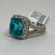 8.28CT Blue Zircon Handmade Diamond Platinum Ring