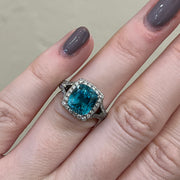 8.28CT Blue Zircon Handmade Diamond Platinum Ring