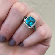 Handmade Diamond Platinum Blue Zircon Ring