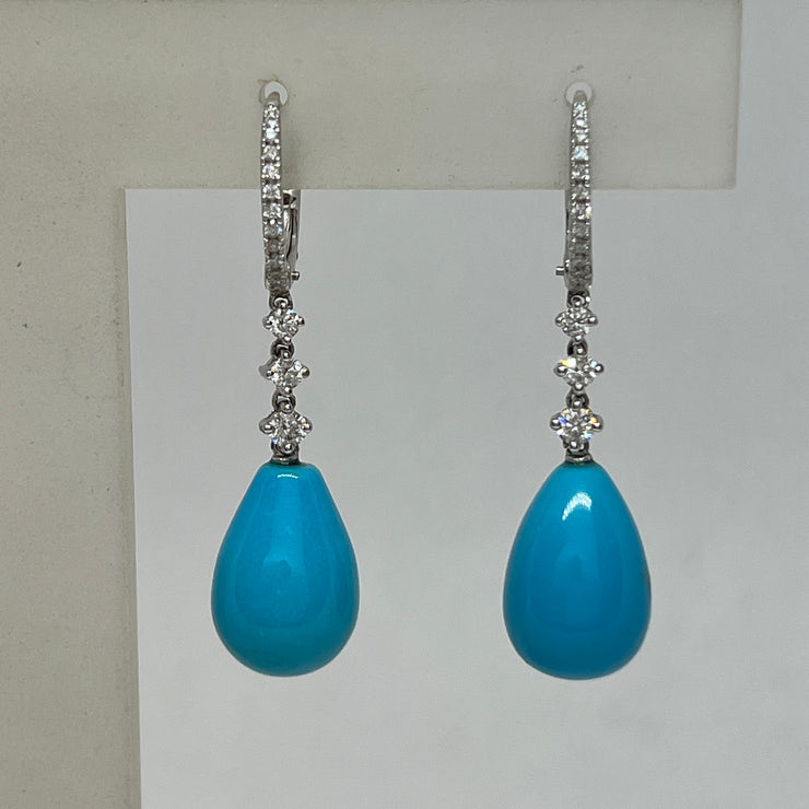 Turquoise & Diamond Dangle Teardrop Earrings