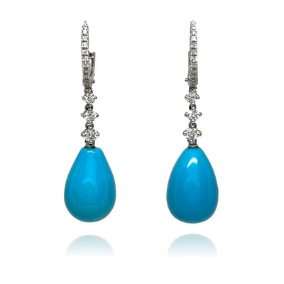 Turquoise & Diamond Dangle Teardrop Earrings