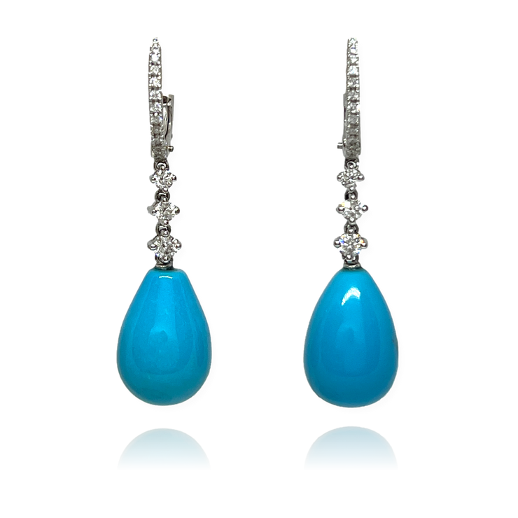 Turquoise & Diamond Dangle Teardrop Earrings
