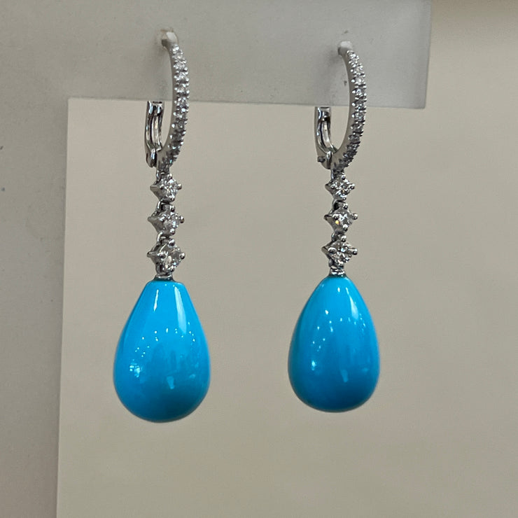 Turquoise & Diamond Dangle Teardrop Earrings