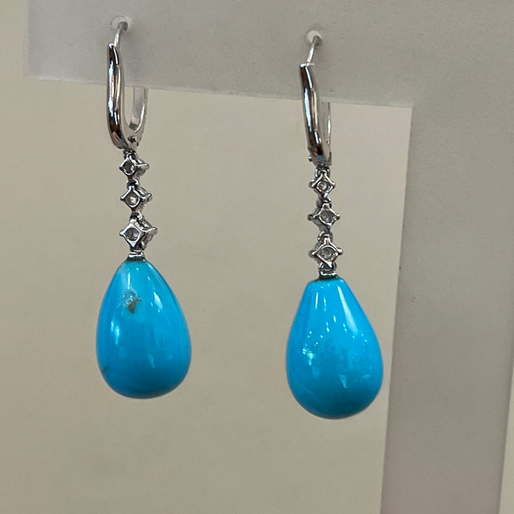 Turquoise & Diamond Dangle Teardrop Earrings
