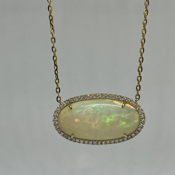 Ethiopian Opal Oval Shape Diamond Necklace 17.72/.69 14KY