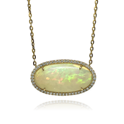 Ethiopian Opal Oval Shape Diamond Necklace 17.72/.69 14KY