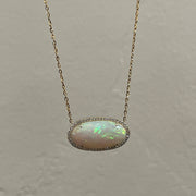 Ethiopian Opal Oval Shape Diamond Necklace 17.72/.69 14KY