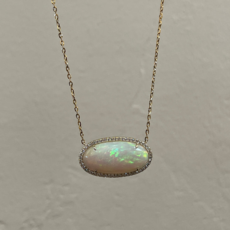 Ethiopian Opal Oval Shape Diamond Necklace 17.72/.69 14KY