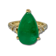 Pear Cabochon Emerald & Diamond Ring 7.66Ct 14KY Cert