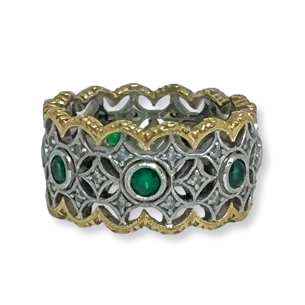 Emerald & Diamond Wide Ring