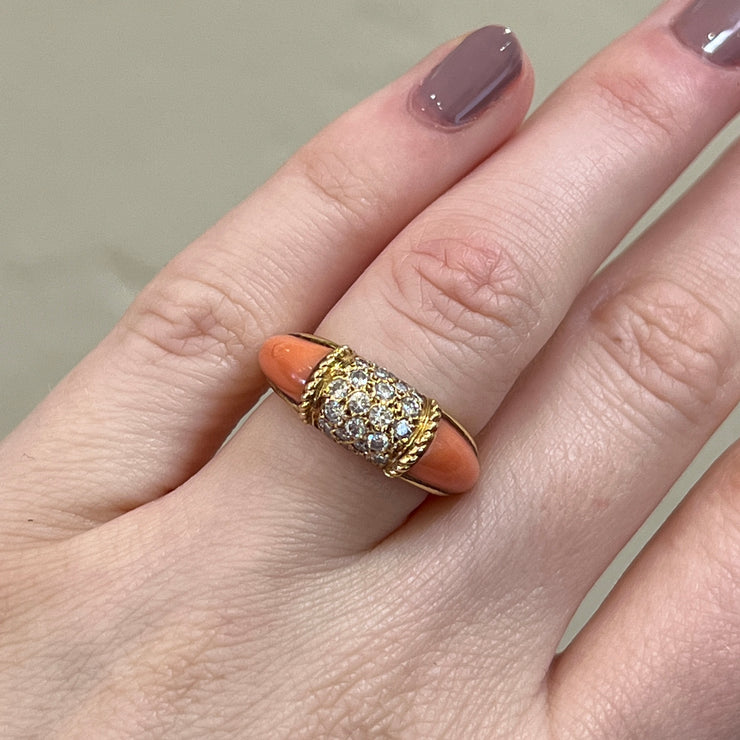 Vintage Van Cleef & Arpels Coral & Diamond Ring