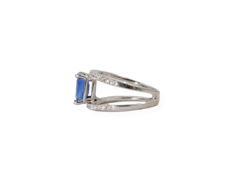 Women's Sapphire and Diamond 2 Row Ring Band 14KW
