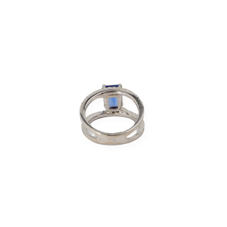Women's Sapphire and Diamond 2 Row Ring Band 14KW
