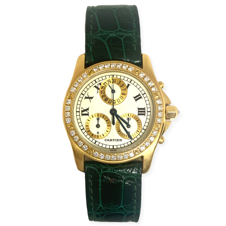 Pre-Owned 18KY Cartier Santos Ronde Chronoreflex Boutique Exclusive Diamond Watch