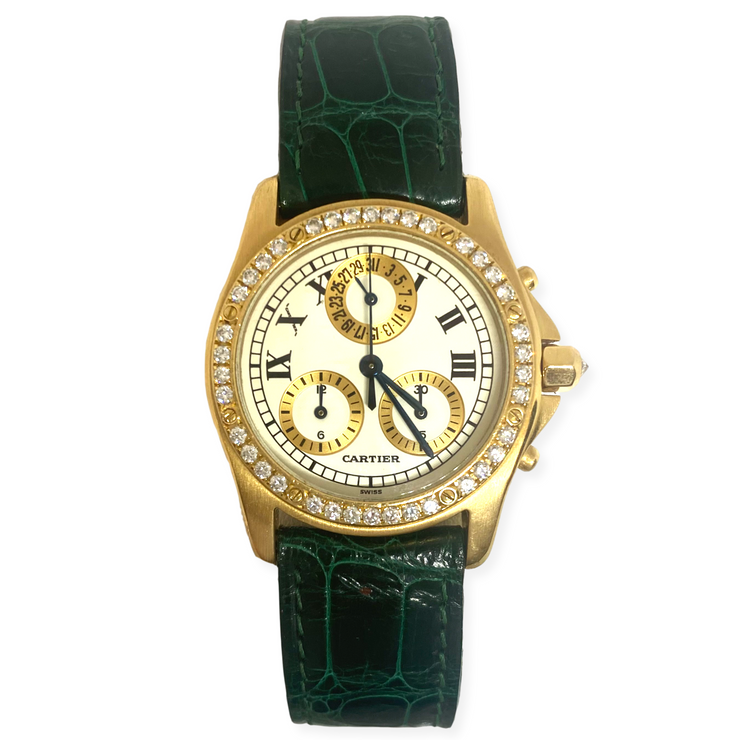 Pre-Owned 18KY Cartier Santos Ronde Chronoreflex Boutique Exclusive Diamond Watch Pre-Owne