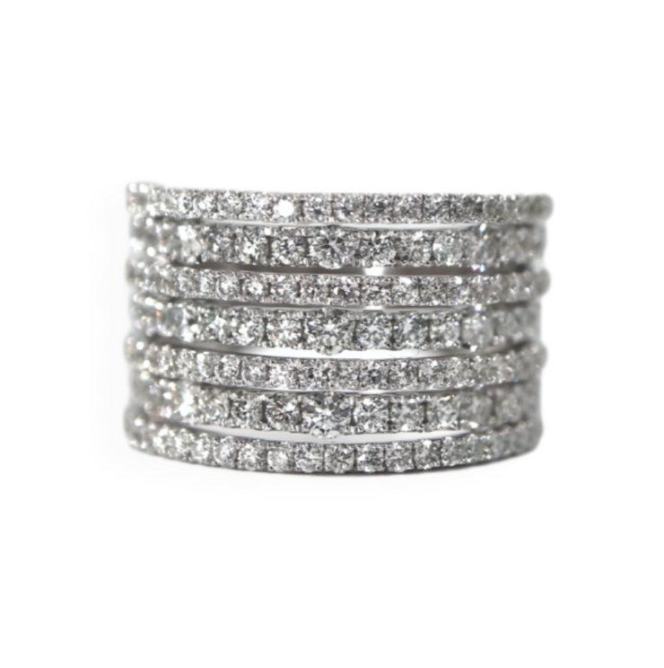 Lady's 14 Karat White Gold 7 Row Diamond Fashion Ring  1.98CTW