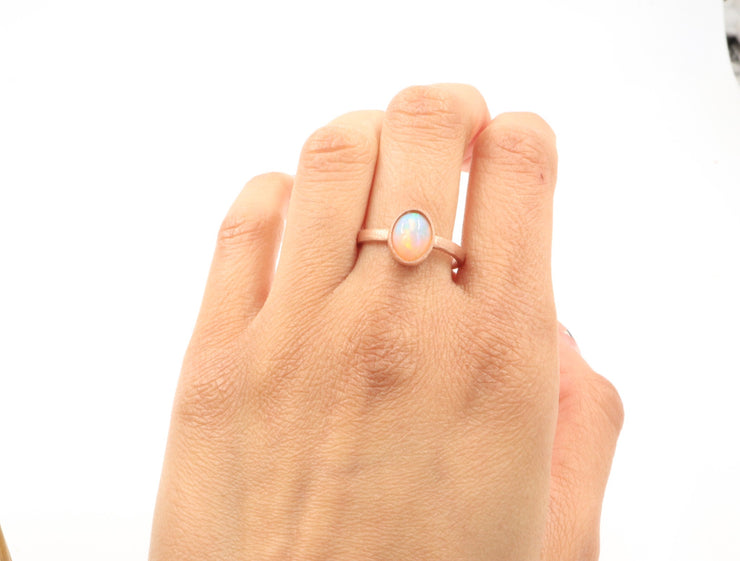Cabochon Ethiopian Opal Women's Ring Set On 14 Karat  Rose Gold