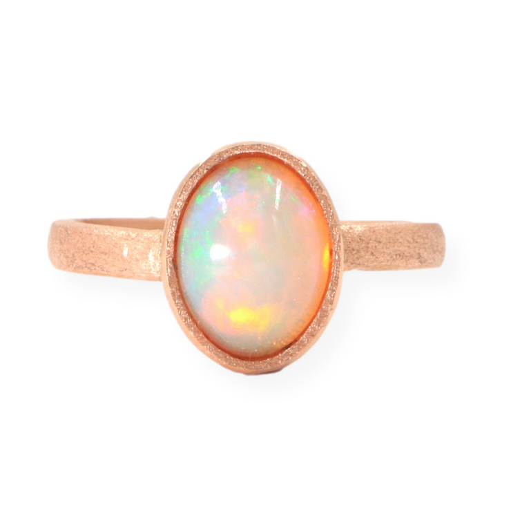 Cabochon Ethiopian Opal Women's Ring Set On 14 Karat  Rose Gold