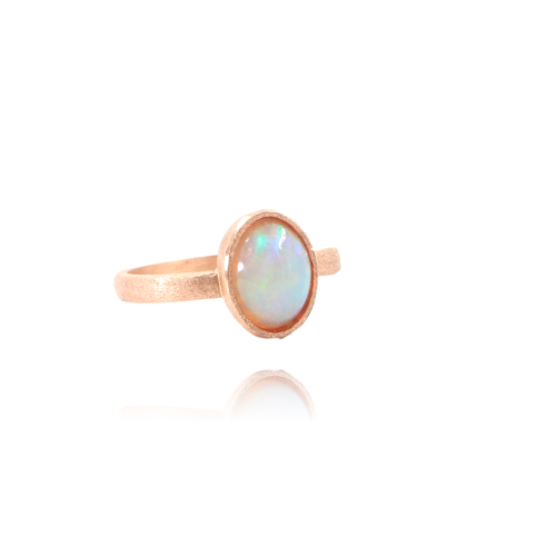 Cabochon Ethiopian Opal Women's Ring Set On 14 Karat  Rose Gold