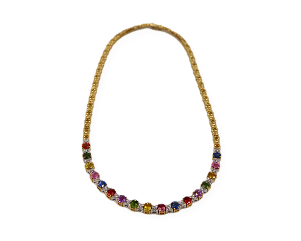 Natural Rainbow Sapphire Oval Cut And Diamond 18k Yellow Gold Necklace –  Mark Areias J,