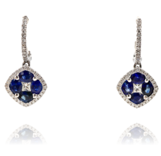 Lady's 14 Karat White Gold Diamond And Sapphire Hoop Dangle Earrings