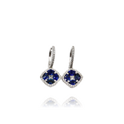 Lady's 14 Karat White Gold Diamond And Sapphire Hoop Dangle Earrings