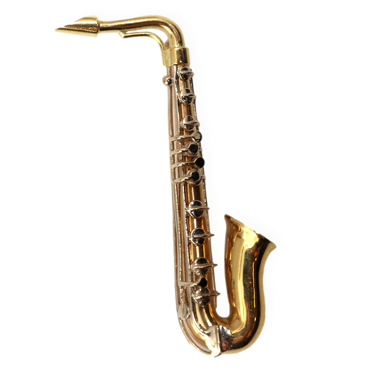 18K TT Saxophone Pin Brooch 2" Long
