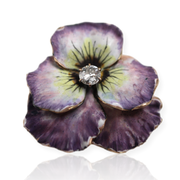 14KY Floral Enamel Pin With Old European Cut Diamond Center H-I, SI 0.25Cts - Bella