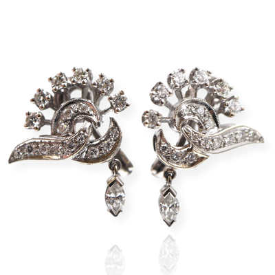 Clip On Earrings Single Cut, RBC & Marquise Diamonds 14K