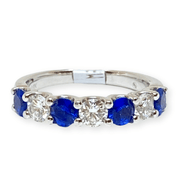Mark Areias Jewelers Jewellery & Watches Alternating Round Blue Sapphire and Diamond Shared Prong Ring Band 14KW