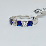 Mark Areias Jewelers Jewellery & Watches Alternating Round Blue Sapphire and Diamond Shared Prong Ring Band 14KW