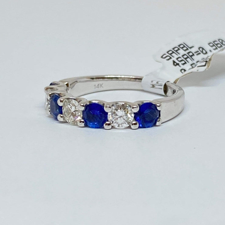 Mark Areias Jewelers Jewellery & Watches Alternating Round Blue Sapphire and Diamond Shared Prong Ring Band 14KW