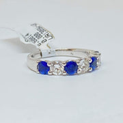 Mark Areias Jewelers Jewellery & Watches Alternating Round Blue Sapphire and Diamond Shared Prong Ring Band 14KW
