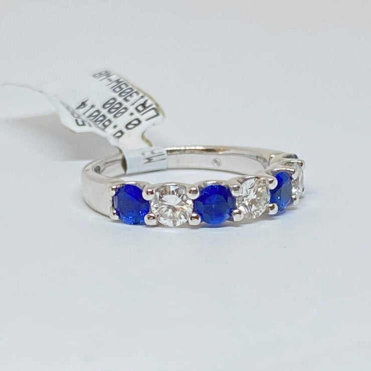 Mark Areias Jewelers Jewellery & Watches Alternating Round Blue Sapphire and Diamond Shared Prong Ring Band 14KW
