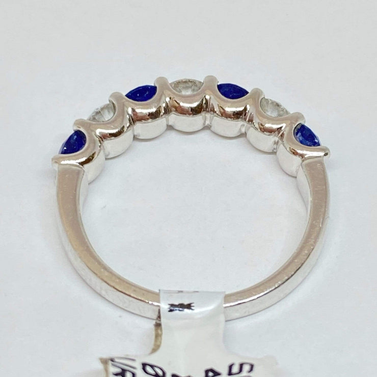 Mark Areias Jewelers Jewellery & Watches Alternating Round Blue Sapphire and Diamond Shared Prong Ring Band 14KW