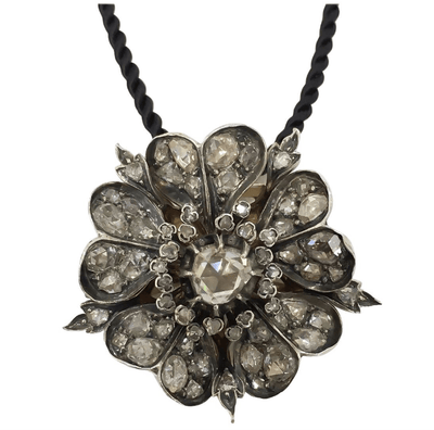 Mark Areias Jewelers Jewellery & Watches Antique Diamond Flower Pendant Brooch 6.95 Carats Silver & 18KY