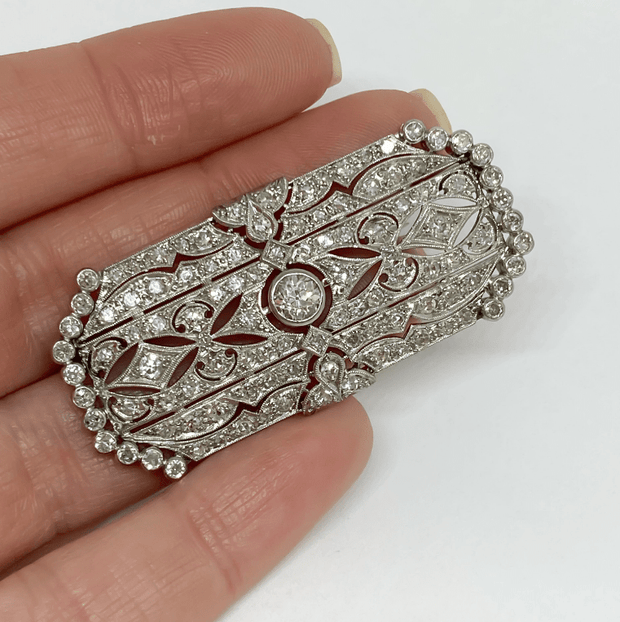 Mark Areias Jewelers Jewellery & Watches Antique Edwardian Filigree Platinum Diamond Brooch 3.70 Carat