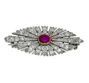 Mark Areias Jewelers Jewellery & Watches Antique Russian Burma Ruby and Diamond Brooch Pin Platinum, circa 1890