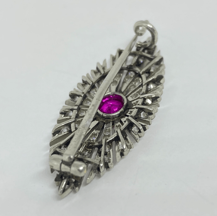 Mark Areias Jewelers Jewellery & Watches Antique Russian Burma Ruby and Diamond Brooch Pin Platinum, circa 1890