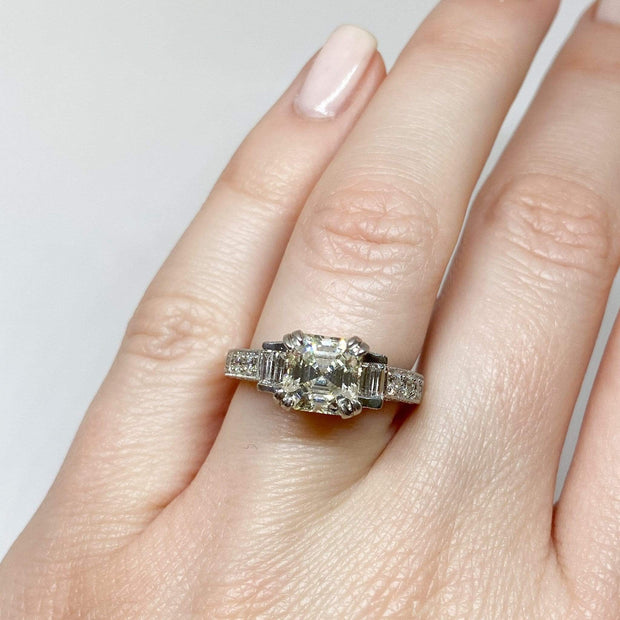 Mark Areias Jewelers Jewellery & Watches Asscher Cut Diamond Pave Engagement Wedding Ring 2.02CT J, VS1 Platinum