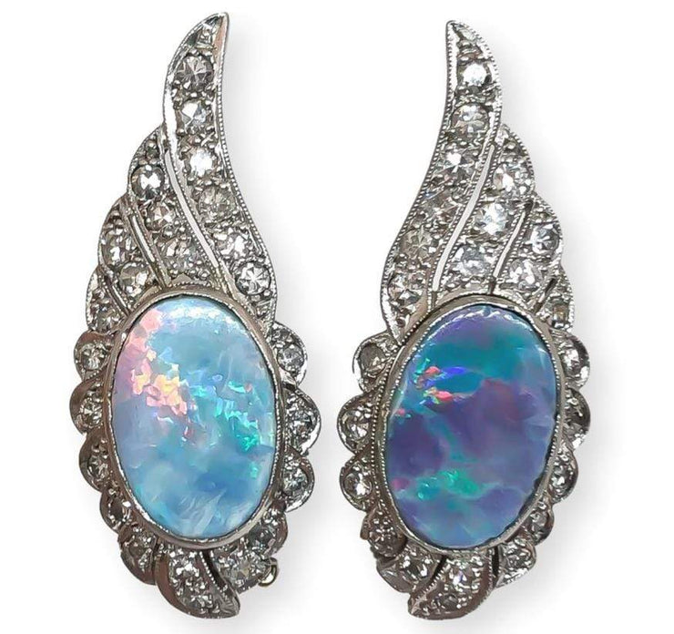 Mark Areias Jewelers Jewellery & Watches Australian Opal & Diamond Platinum Wing Clip-on Earrings .75dtw