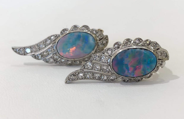 Mark Areias Jewelers Jewellery & Watches Australian Opal & Diamond Platinum Wing Clip-on Earrings .75dtw
